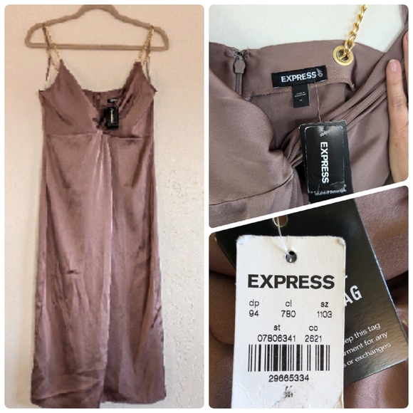 Express Dresses & Skirts - Express Satin Slip Dress in Mauve Taupe with Chain Straps Midi